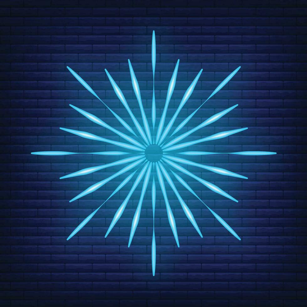 Retro design light sunburst neon style glow geometric shape, vintage rays sunlight explosion icon concept vector illustration, isolated on black wall.