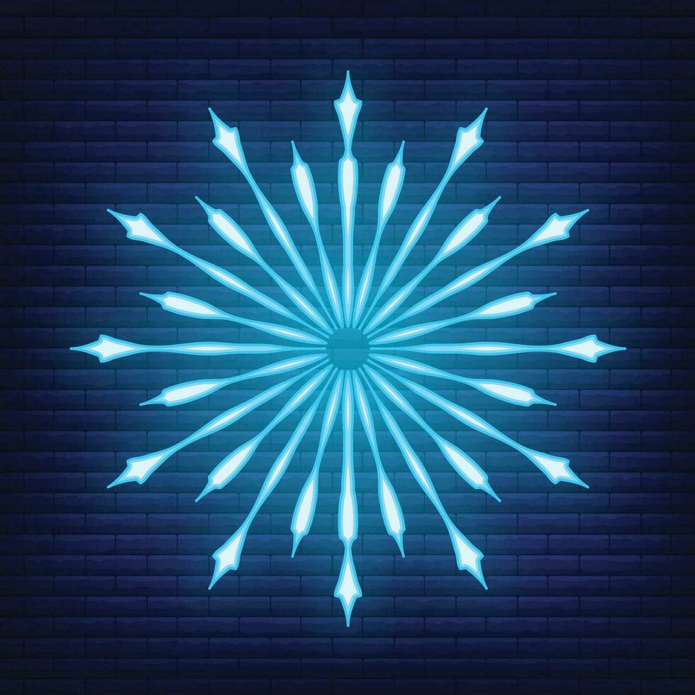 Retro design light sunburst neon style glow geometric shape, vintage rays sunlight explosion icon concept vector illustration, isolated on black wall.