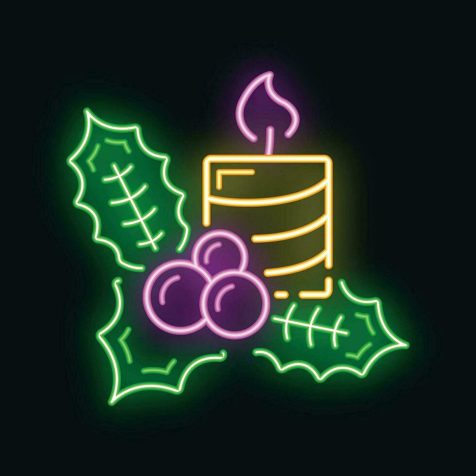 concepto contento nuevo año, alegre Navidad decoración icono, neón resplandor Navidad etiqueta fiesta invierno hora plano vector ilustración, aislado en negro.