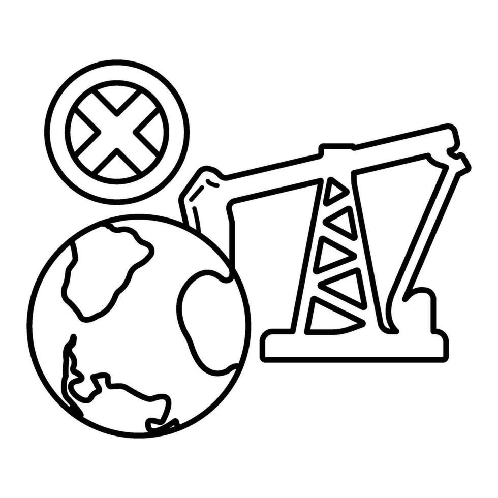 Stop use barrel oil industry, world oil pollution by petroleum concept icon, green eco earth simple flat vector illustration, isolated on white.