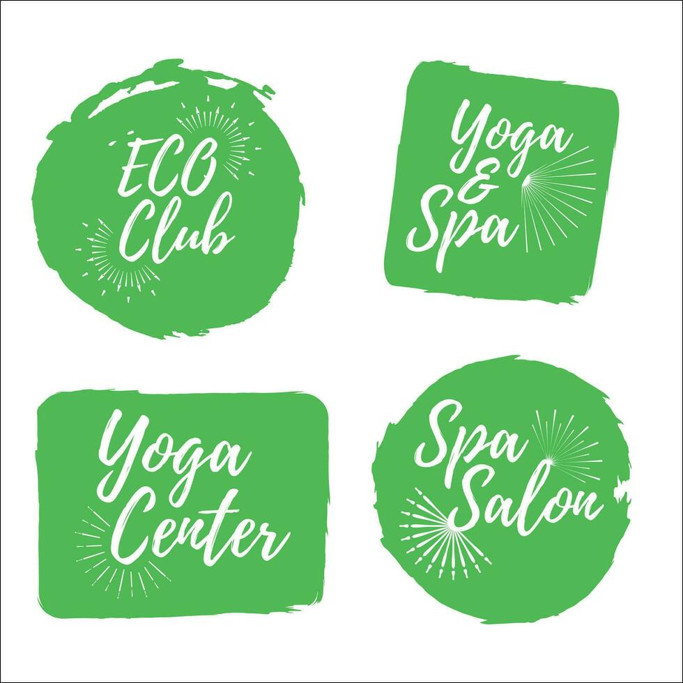 Set of  Yoga club and Spa center label. Healthy Lifestyle badges. Vector illustration icon with Sunburst