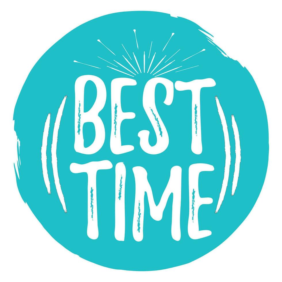 Best Time label. Font with Brush. Summer and Beach badges. Vector illustration icon with Sunburst