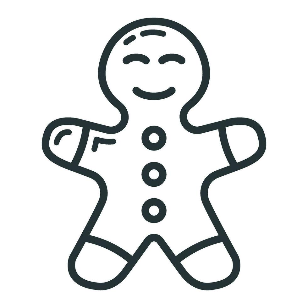 Concept happy new year, merry christmas gingerbread man icon, outline xmas label holiday winter time flat vector illustration, isolated on white.