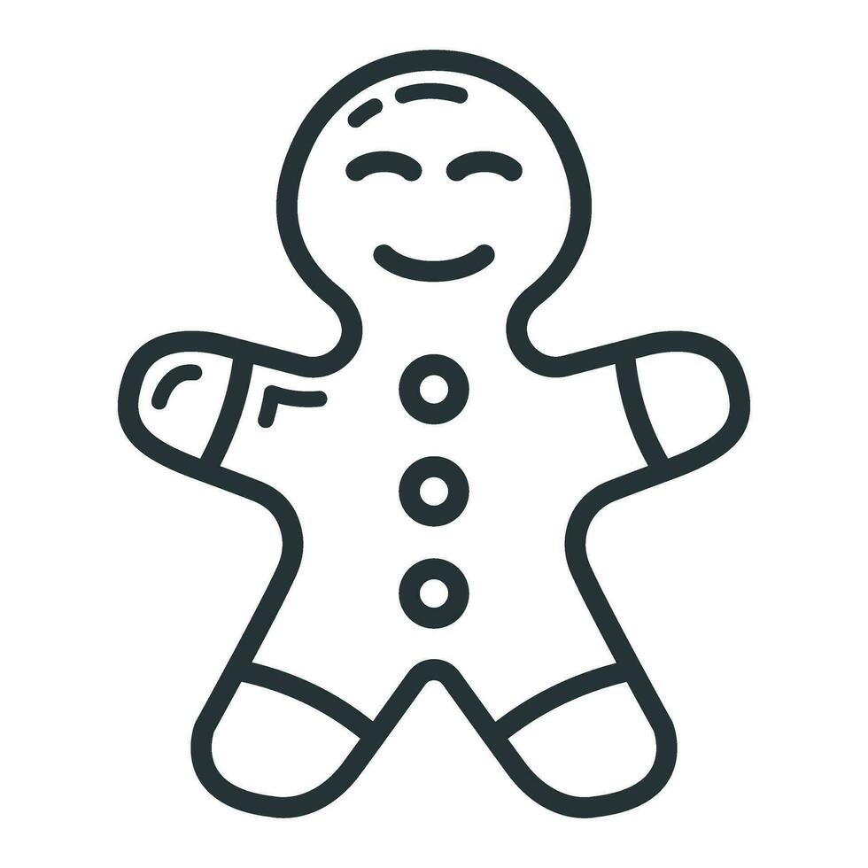 concepto contento nuevo año, alegre Navidad pan de jengibre hombre icono, contorno Navidad etiqueta fiesta invierno hora plano vector ilustración, aislado en blanco.