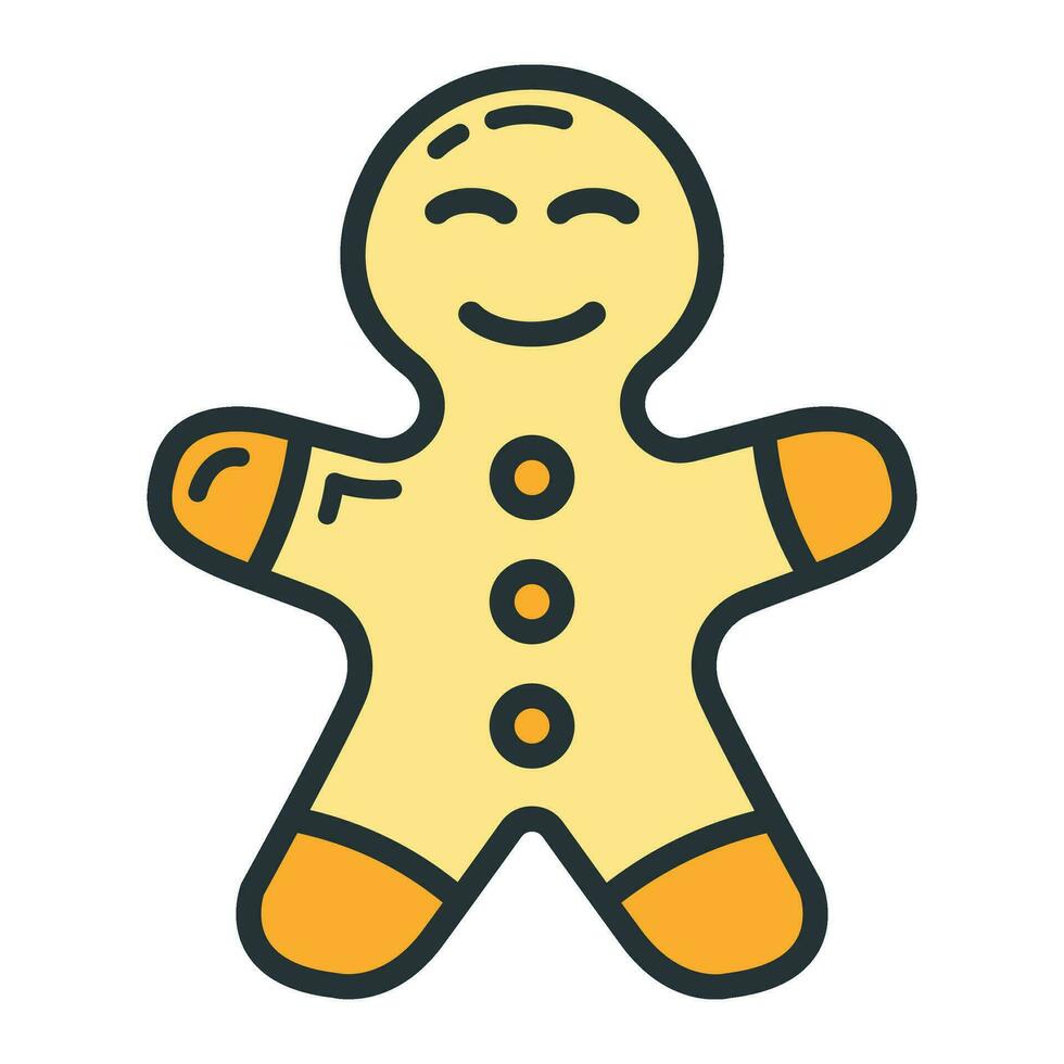 Concept happy new year, merry christmas gingerbread man icon, cartoon xmas label holiday winter time flat vector illustration, isolated on white.
