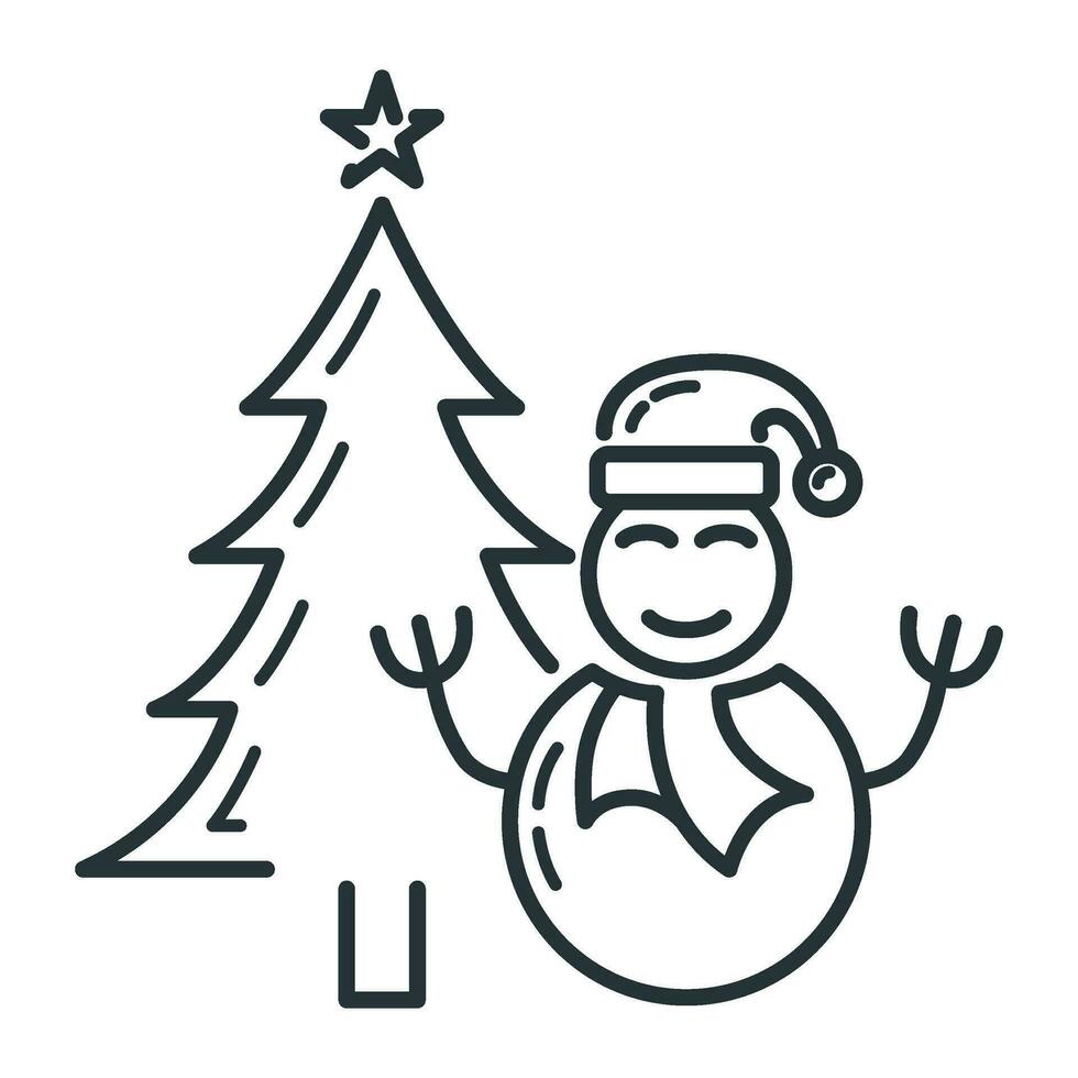 Concept happy new year and merry christmas outline icon, xmas label holiday winter time flat vector illustration, isolated on white.