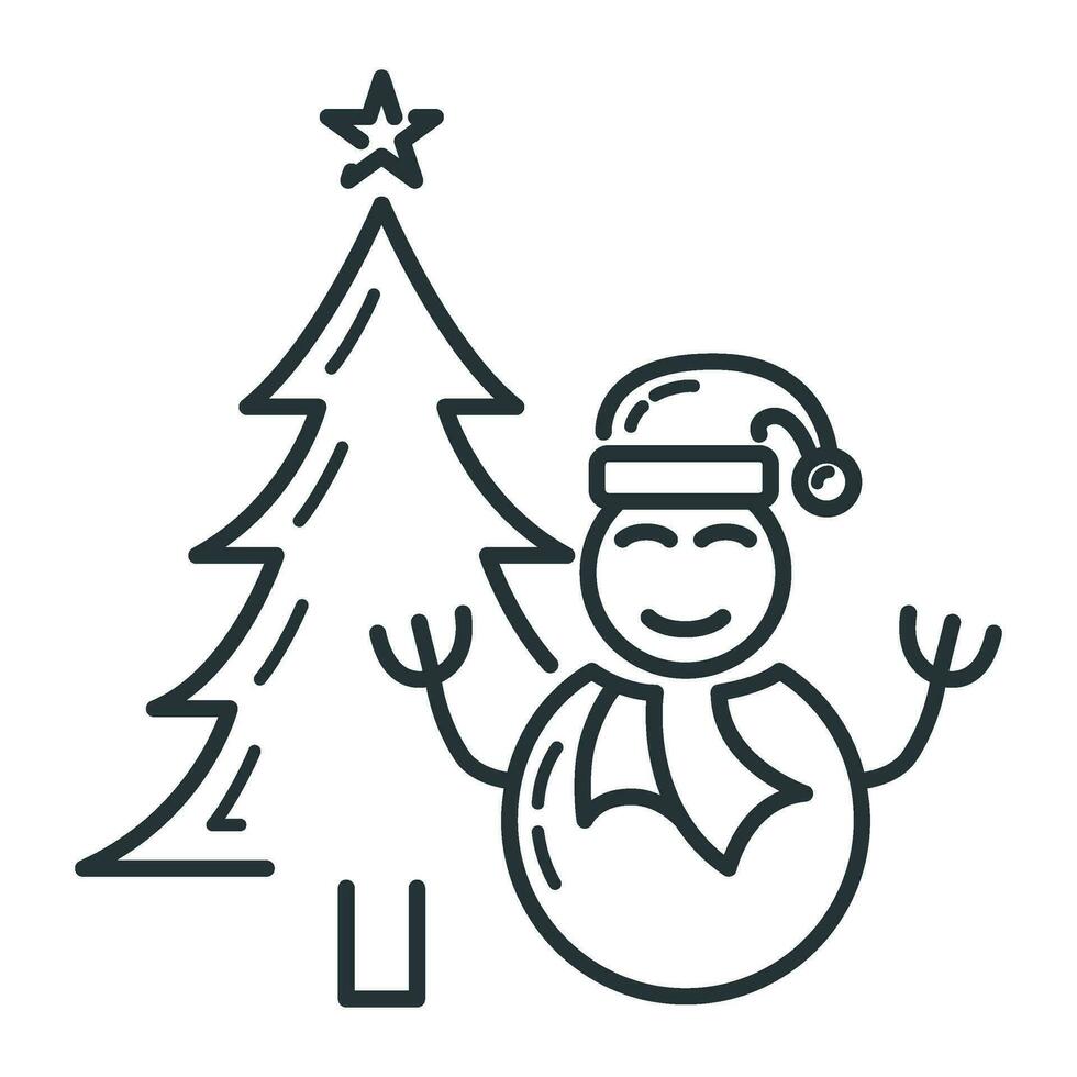 concepto contento nuevo año y alegre Navidad contorno icono, Navidad etiqueta fiesta invierno hora plano vector ilustración, aislado en blanco.