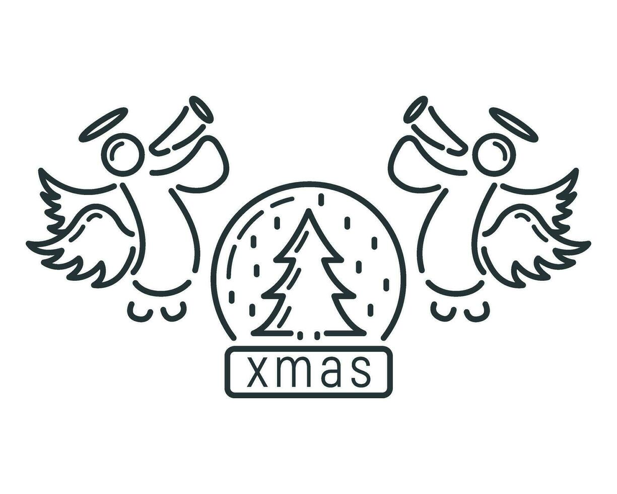 Concept happy new year and merry christmas outline icon, xmas label holiday winter time flat vector illustration, isolated on white.