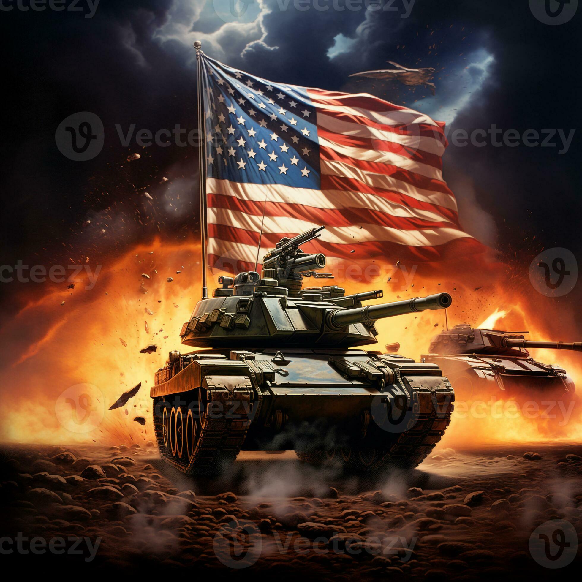 American tank with the flag as background during independence day,  generated by artificial intelligence 26227267 Stock Photo at Vecteezy