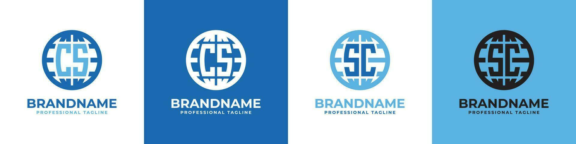 Letter CS and SC Globe Logo Set, suitable for any business with CS or SC initials. vector