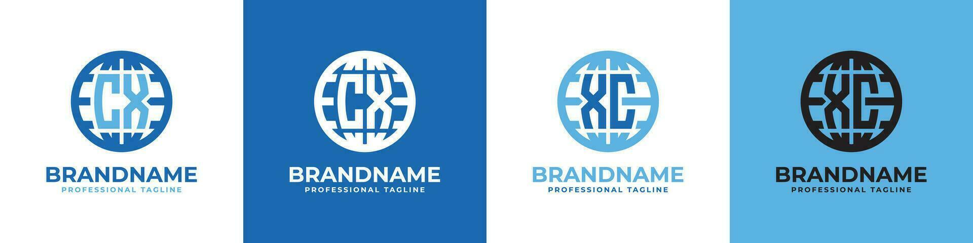 Letter CX and XC Globe Logo Set, suitable for any business with CX or XC initials. vector