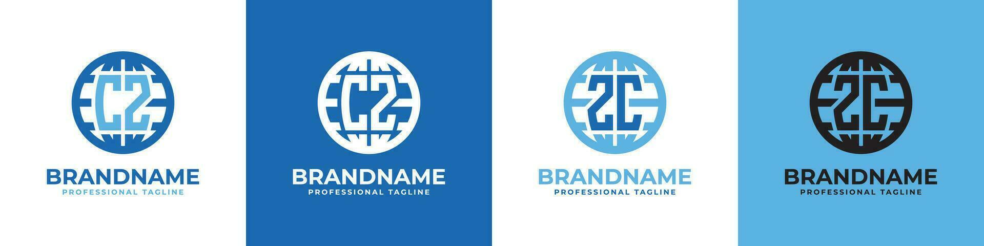 Letter CZ and ZC Globe Logo Set, suitable for any business with CZ or ZC initials. vector