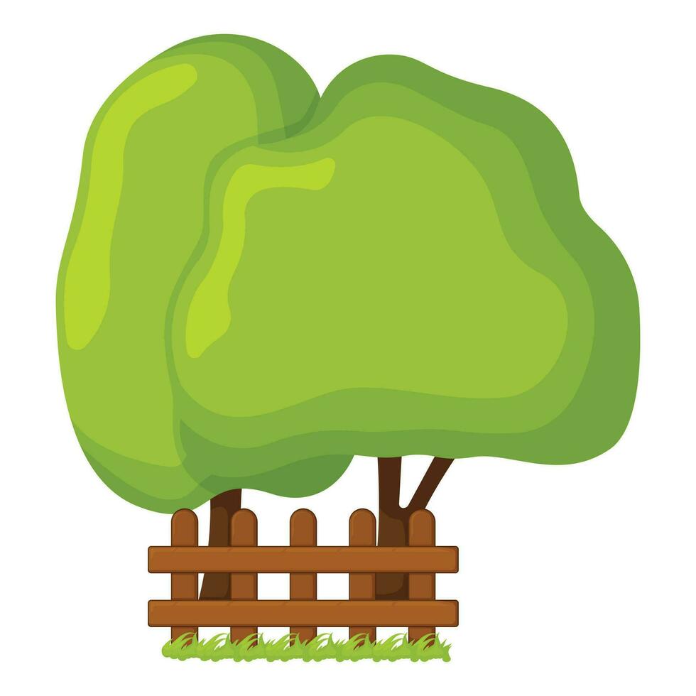 Concept tree organic natural pine and fir forest with fence icon vector illustration botanical graphic wood landscape, isolated on white.