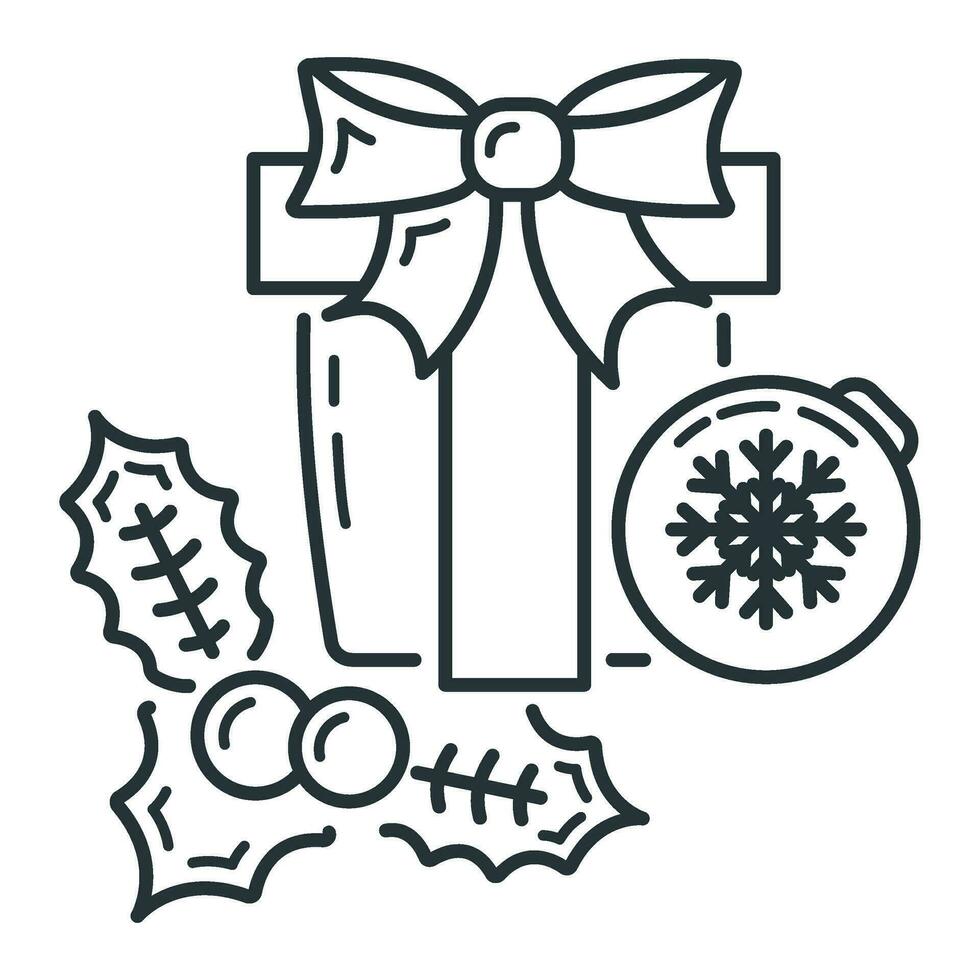 Concept happy new year and merry christmas outline icon, xmas label holiday winter time flat vector illustration, isolated on white.