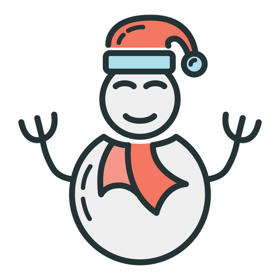 Concept happy new year, merry christmas snowman icon, cartoon xmas label holiday winter time flat vector illustration, isolated on white.