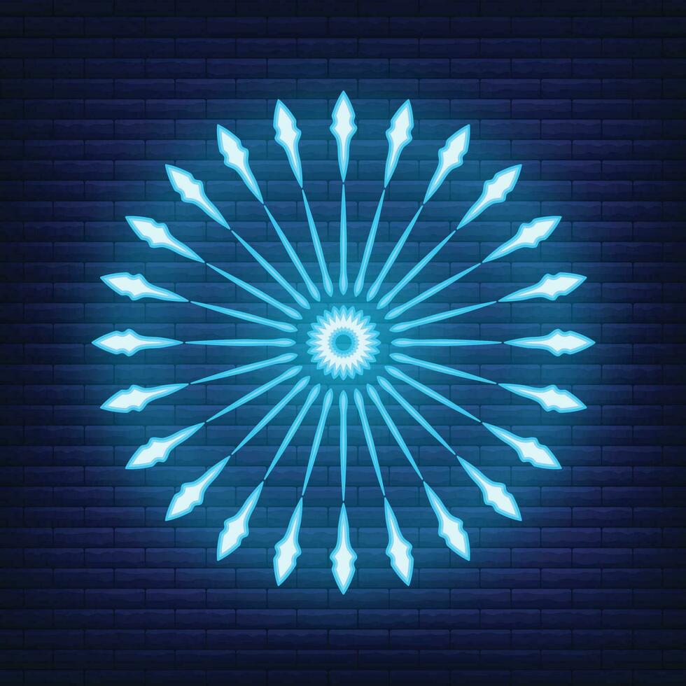 Retro design light sunburst neon style glow geometric shape, vintage rays sunlight explosion icon concept vector illustration, isolated on black wall.