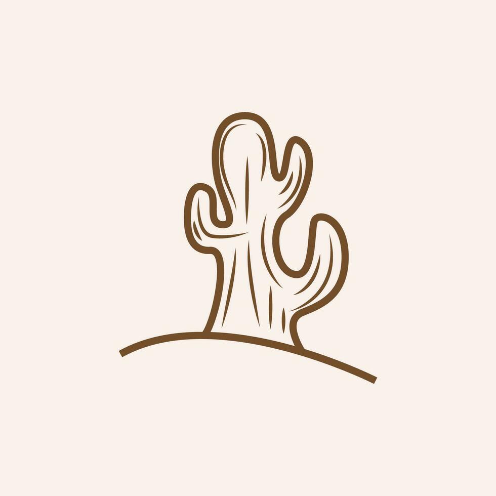 Cactus Logo, Simple Line Cactus Design, Green Plant Vector, Icon, Symbol, Illustration vector