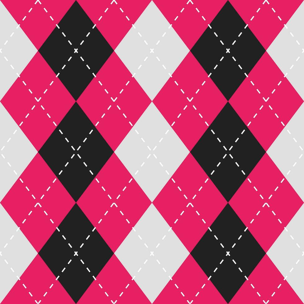 Argyle vector pattern. Argyle pattern. Pink and black argyle pattern. Seamless geometric pattern for clothing, wrapping paper, backdrop, background, gift card, sweater.