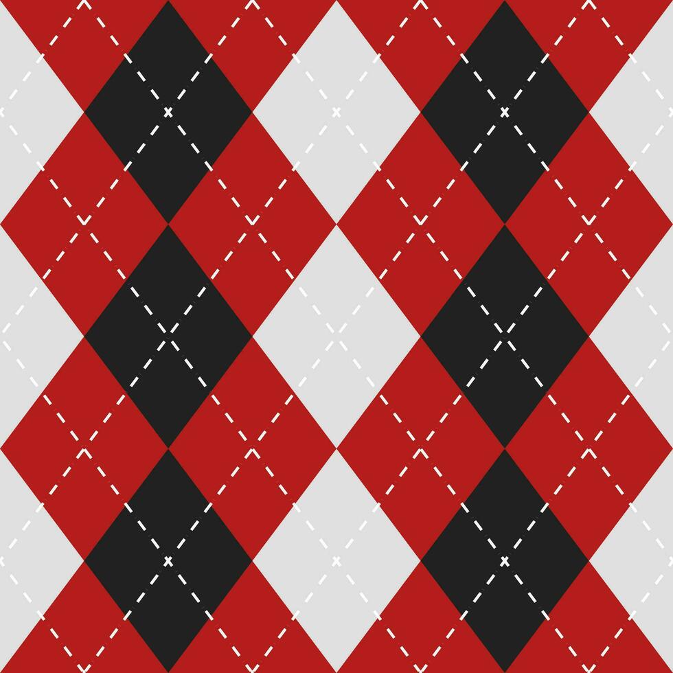 Argyle vector pattern. Argyle pattern. Red and black argyle pattern. Seamless geometric pattern for clothing, wrapping paper, backdrop, background, gift card, sweater.