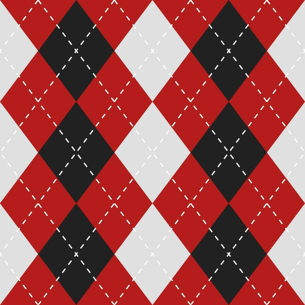 Argyle vector pattern. Argyle pattern. Red and black argyle pattern. Seamless geometric pattern for clothing, wrapping paper, backdrop, background, gift card, sweater.