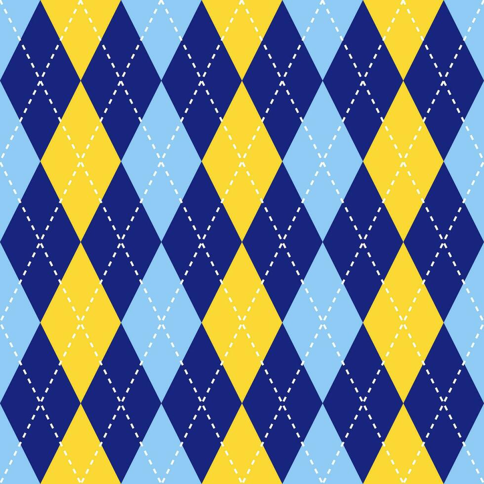 Argyle vector pattern. Argyle pattern. Yellow and blue argyle pattern. Seamless geometric pattern for clothing, wrapping paper, backdrop, background, gift card, sweater.
