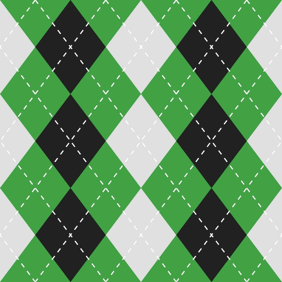 Argyle vector pattern. Argyle pattern. Light green and black argyle pattern. Seamless geometric pattern for clothing, wrapping paper, backdrop, background, gift card, sweater.