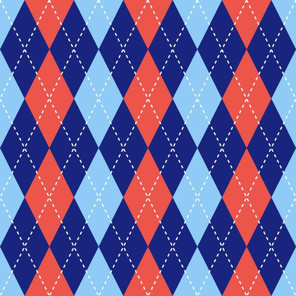 Argyle vector pattern. Argyle pattern. Red and blue argyle pattern. Seamless geometric pattern for clothing, wrapping paper, backdrop, background, gift card, sweater.