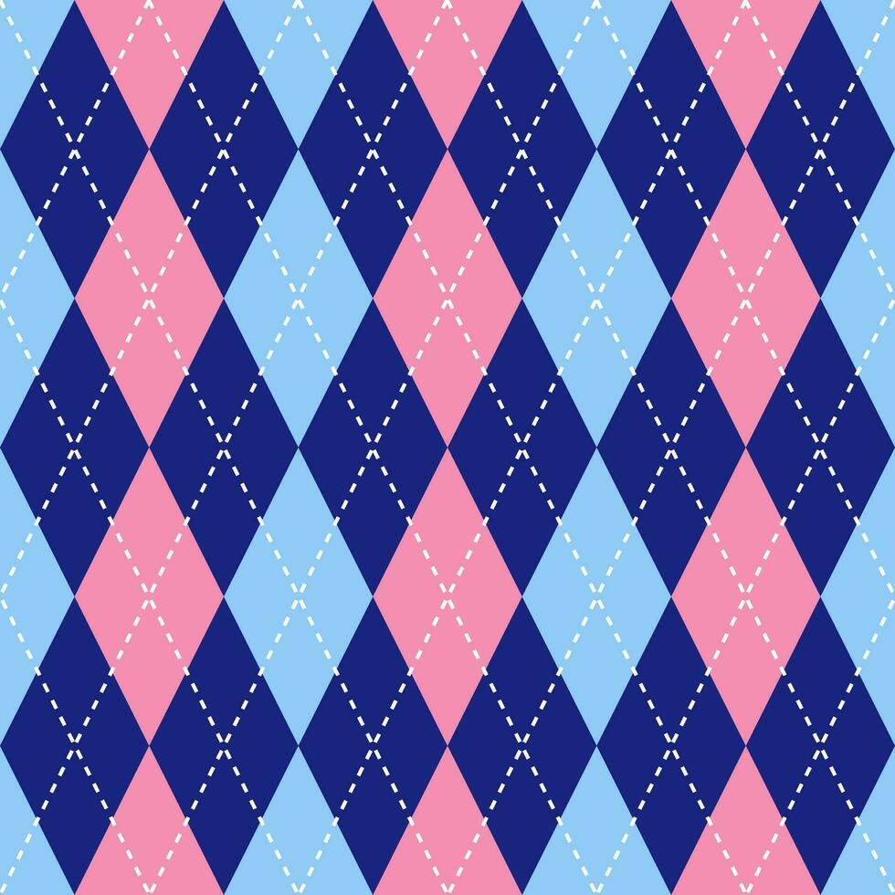 Argyle vector pattern. Argyle pattern. Pink and blue argyle pattern. Seamless geometric pattern for clothing, wrapping paper, backdrop, background, gift card, sweater.