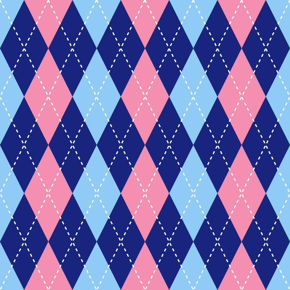 Argyle vector pattern. Argyle pattern. Pink and blue argyle pattern. Seamless geometric pattern for clothing, wrapping paper, backdrop, background, gift card, sweater.