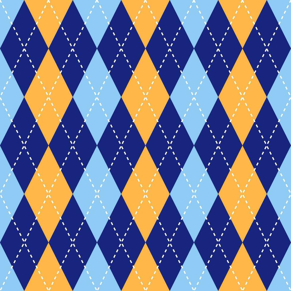 Argyle vector pattern. Argyle pattern. Orange and blue argyle pattern. Seamless geometric pattern for clothing, wrapping paper, backdrop, background, gift card, sweater.