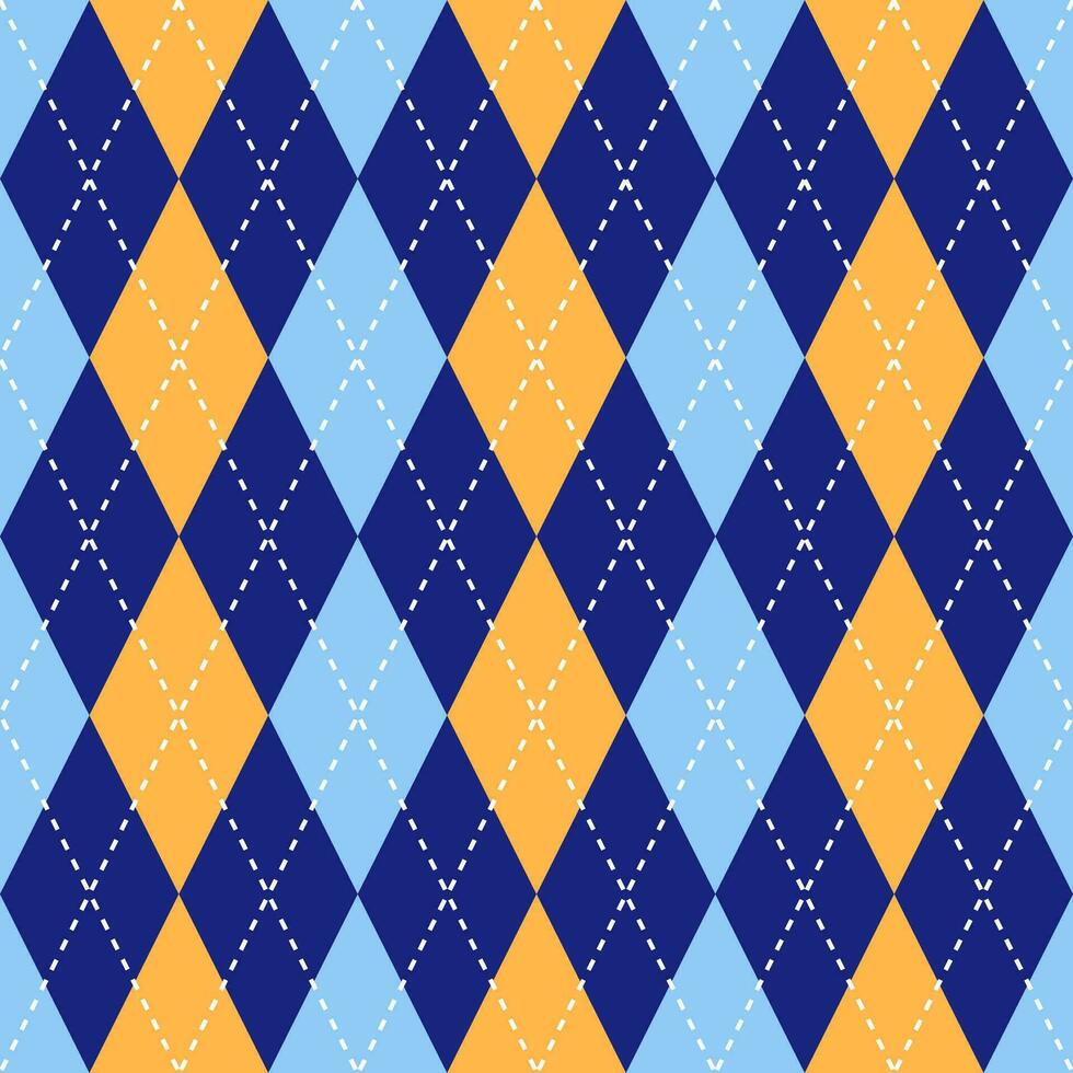 Argyle vector pattern. Argyle pattern. Orange and blue argyle pattern. Seamless geometric pattern for clothing, wrapping paper, backdrop, background, gift card, sweater.