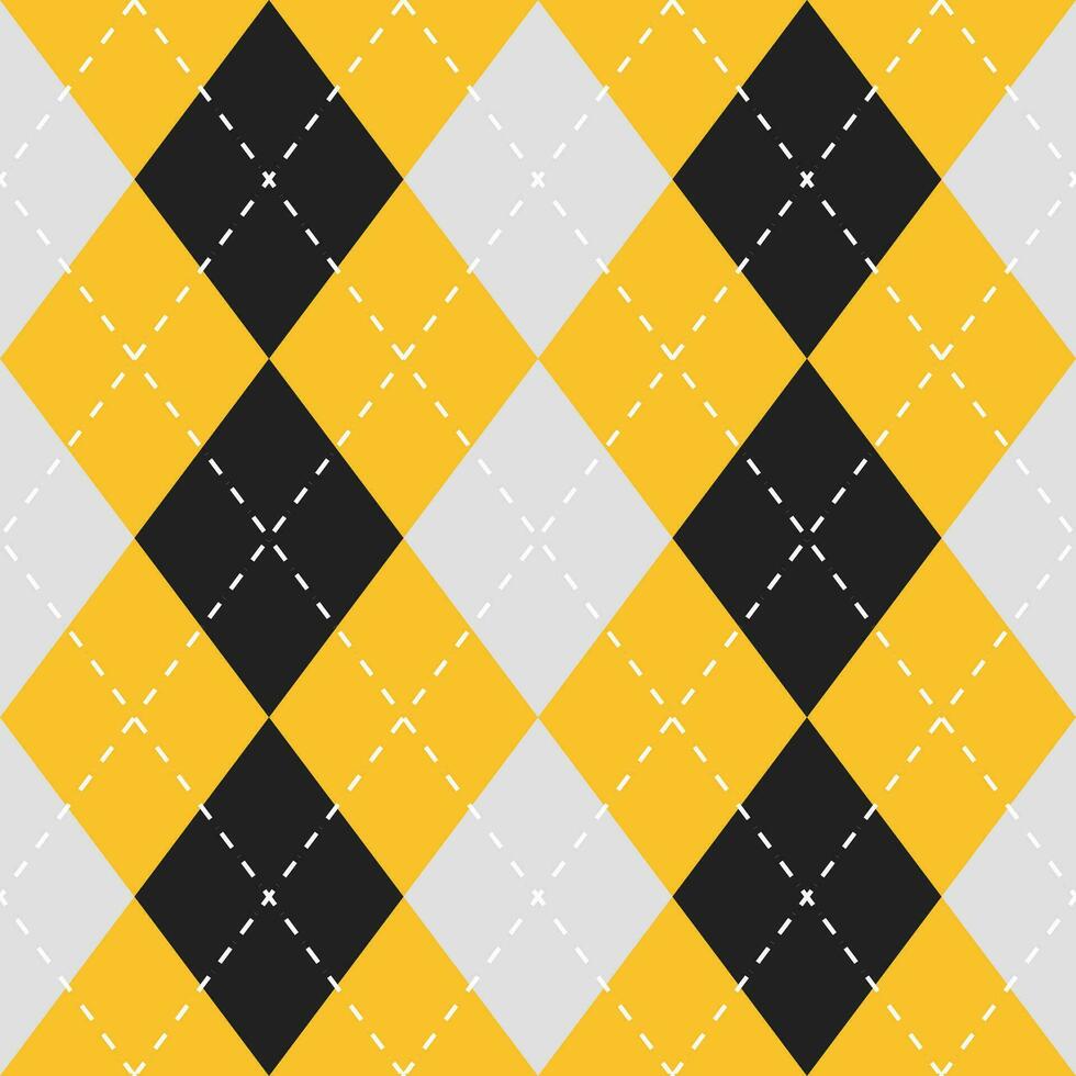 Argyle vector pattern. Argyle pattern. Yellow and black argyle pattern. Seamless geometric pattern for clothing, wrapping paper, backdrop, background, gift card, sweater.