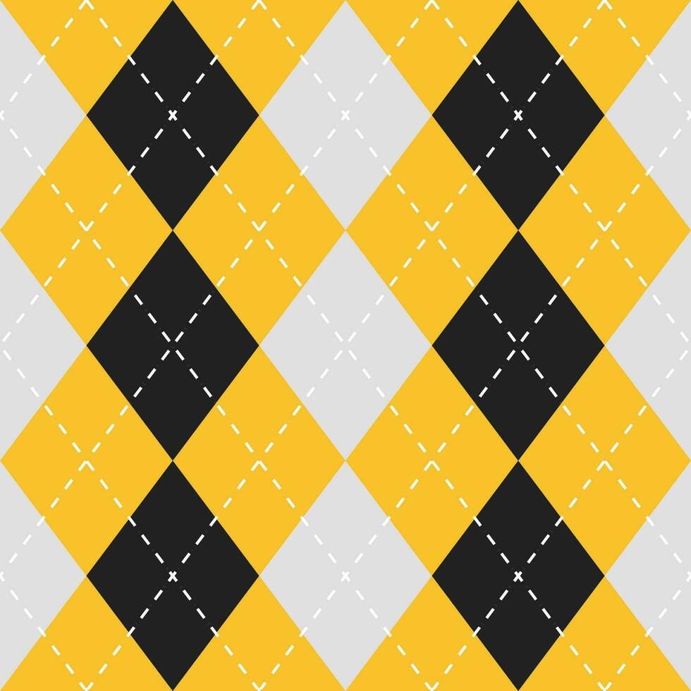 Argyle vector pattern. Argyle pattern. Yellow and black argyle pattern. Seamless geometric pattern for clothing, wrapping paper, backdrop, background, gift card, sweater.