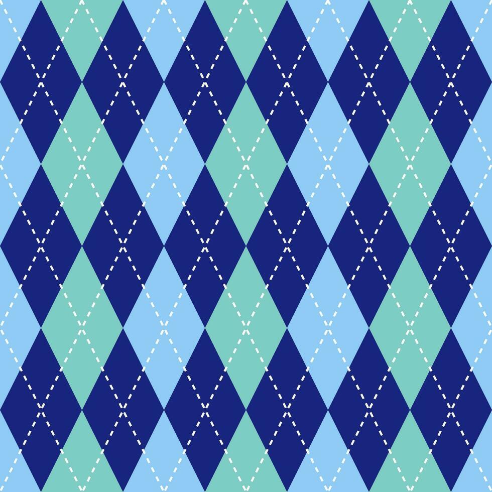 Argyle vector pattern. Argyle pattern. Green and blue argyle pattern. Seamless geometric pattern for clothing, wrapping paper, backdrop, background, gift card, sweater.