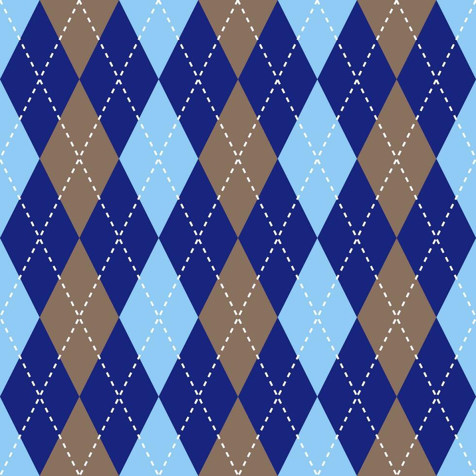 Argyle vector pattern. Argyle pattern. Brown and blue argyle pattern. Seamless geometric pattern for clothing, wrapping paper, backdrop, background, gift card, sweater.