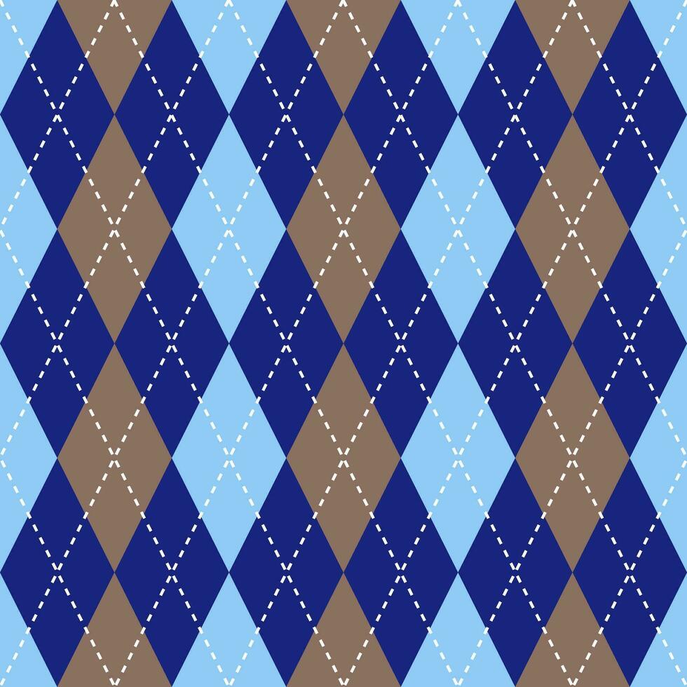 Argyle vector pattern. Argyle pattern. Brown and blue argyle pattern. Seamless geometric pattern for clothing, wrapping paper, backdrop, background, gift card, sweater.