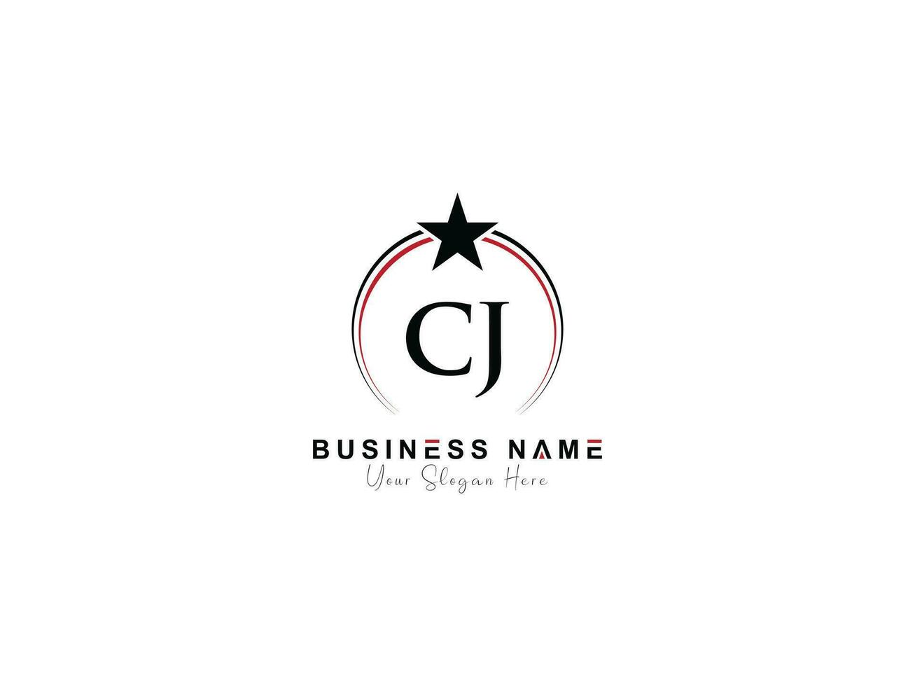 Minimal Star Cj Logo Icon, Creative Circle Luxury CJ Letter Logo Image Design vector