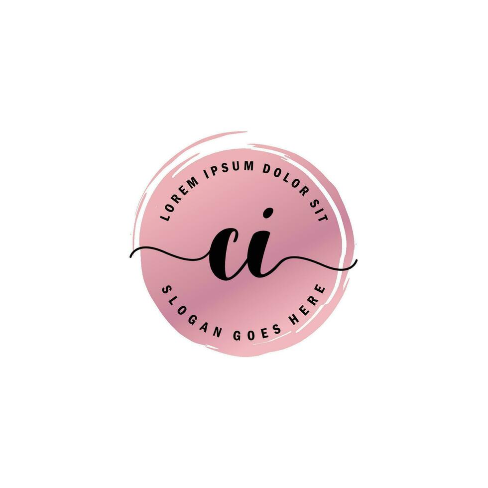 CI Initial Letter handwriting logo with circle brush template vector