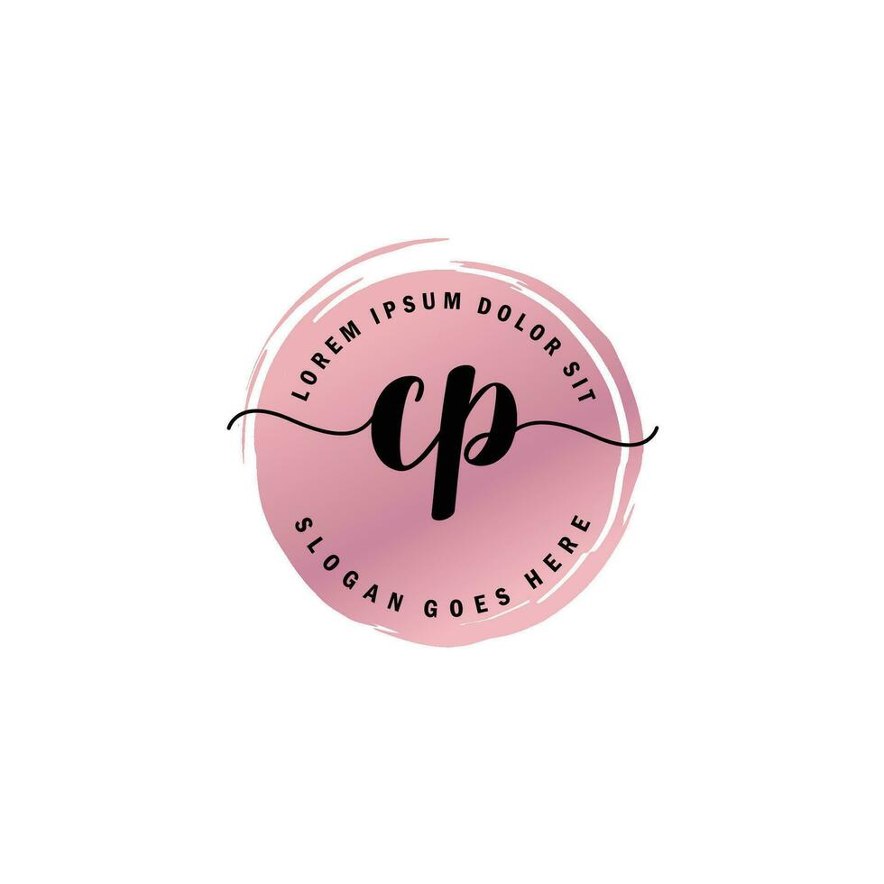 CP Initial Letter handwriting logo with circle brush template vector