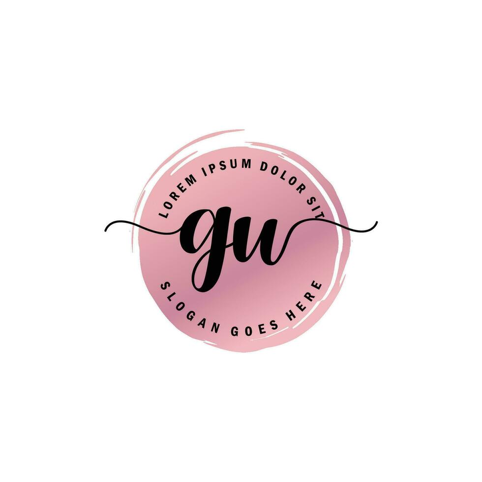 GU Initial Letter handwriting logo with circle brush template vector