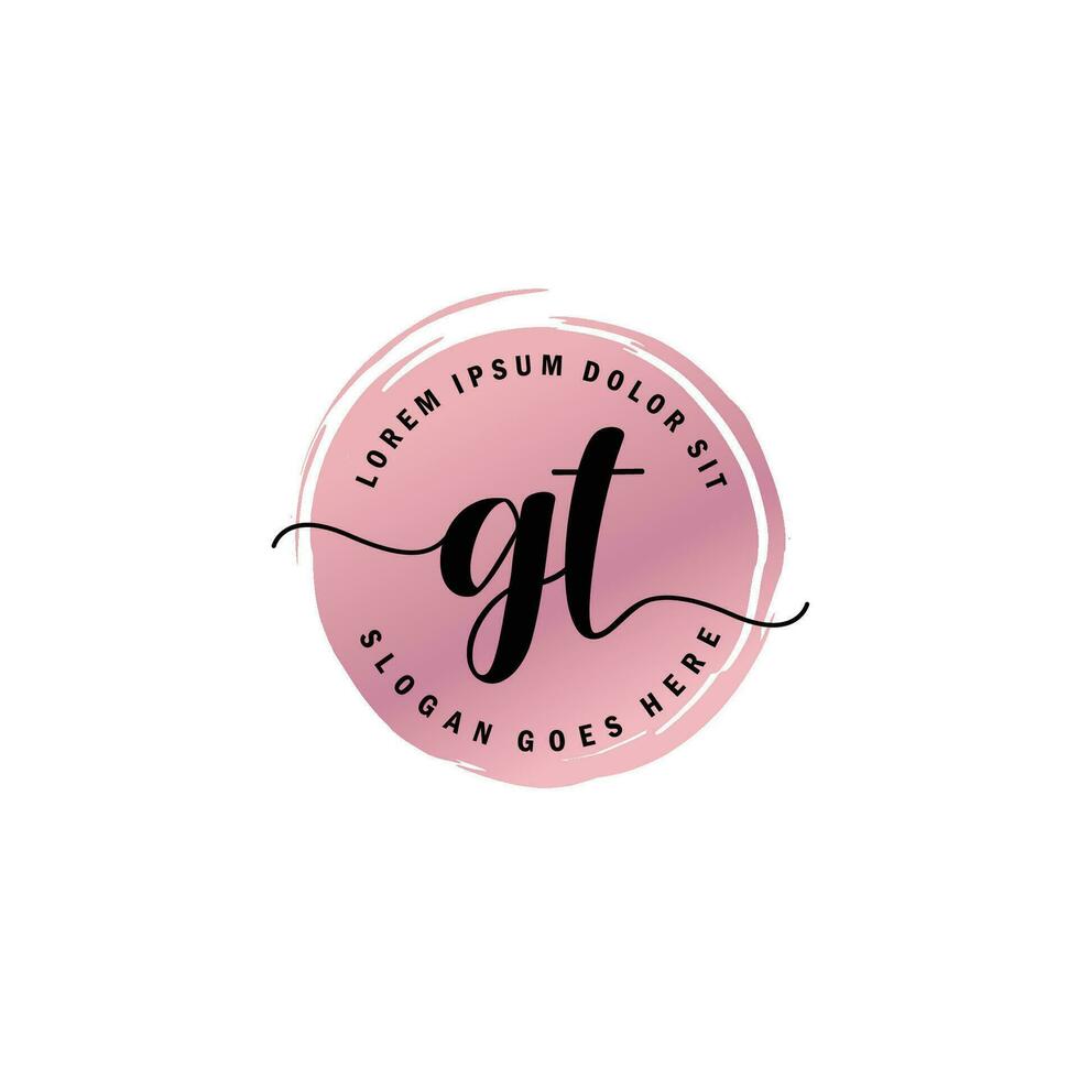GT Initial Letter handwriting logo with circle brush template vector