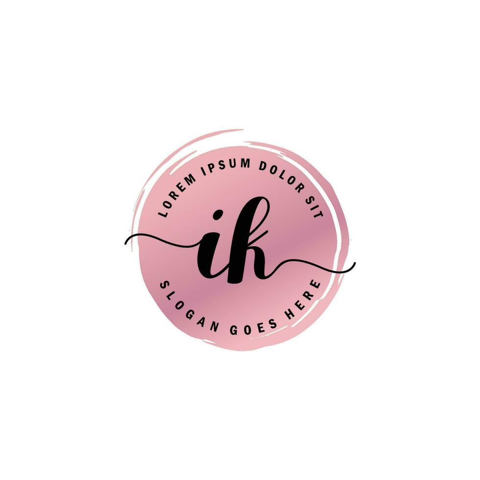 IK Initial Letter handwriting logo with circle brush template vector