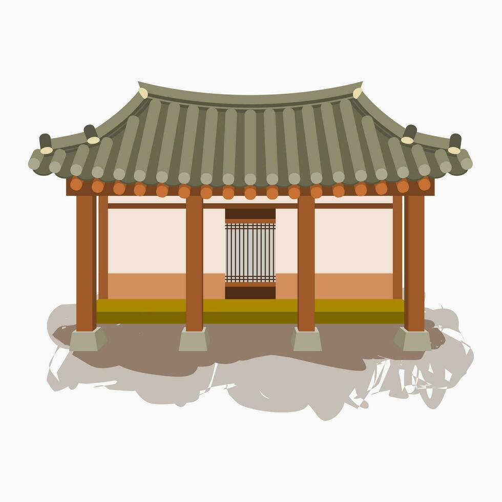 Editable Front View Traditional Hanok Korean House Building Vector Illustration for Artwork Element of Oriental History and Culture Related Design