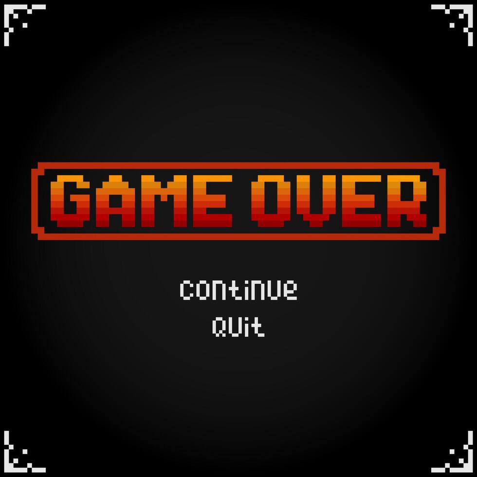 Game over text in 8 bit pixel art. Background icon for retro games