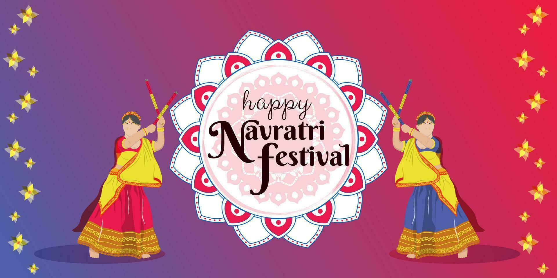 An illustration dedicated to the Navratri festival, with a colorful background. Girls dance folk dances. Happy Navratri vector