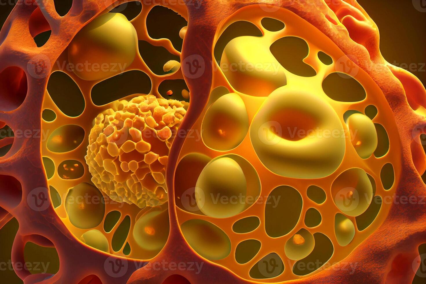 Cholesterol cell formation, fat, artery, vein, heart. Narrowing of a vein for fat formation. 3D rendering Medicine healthy. Generative ai photo