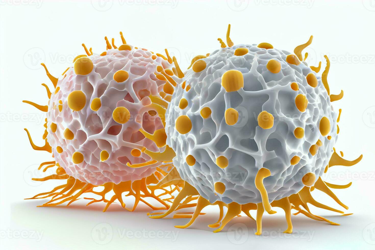 Cancer Cells destroyed by oncogenic virus, cell modifying virus, biological therapy agents. 3D rendering Medicine healthy. Generative ai photo