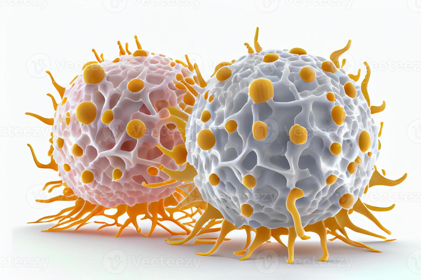 Cancer Cells destroyed by oncogenic virus, cell modifying virus, biological therapy agents. 3D rendering Medicine healthy. photo