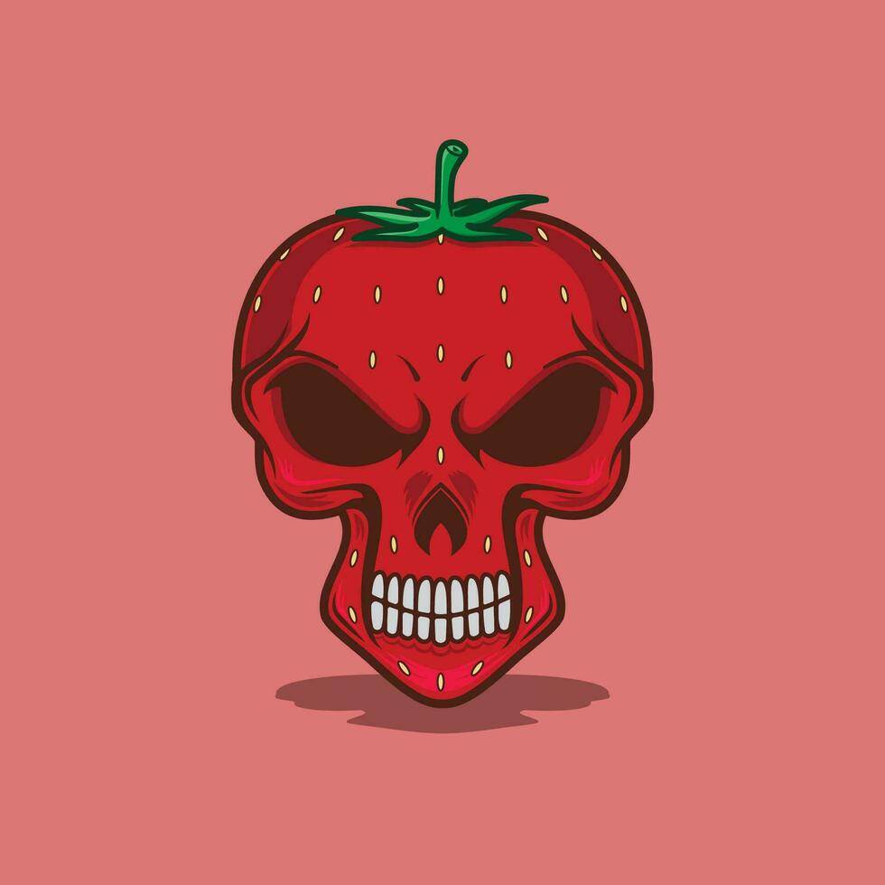 Vector strawberry with skull face illustration