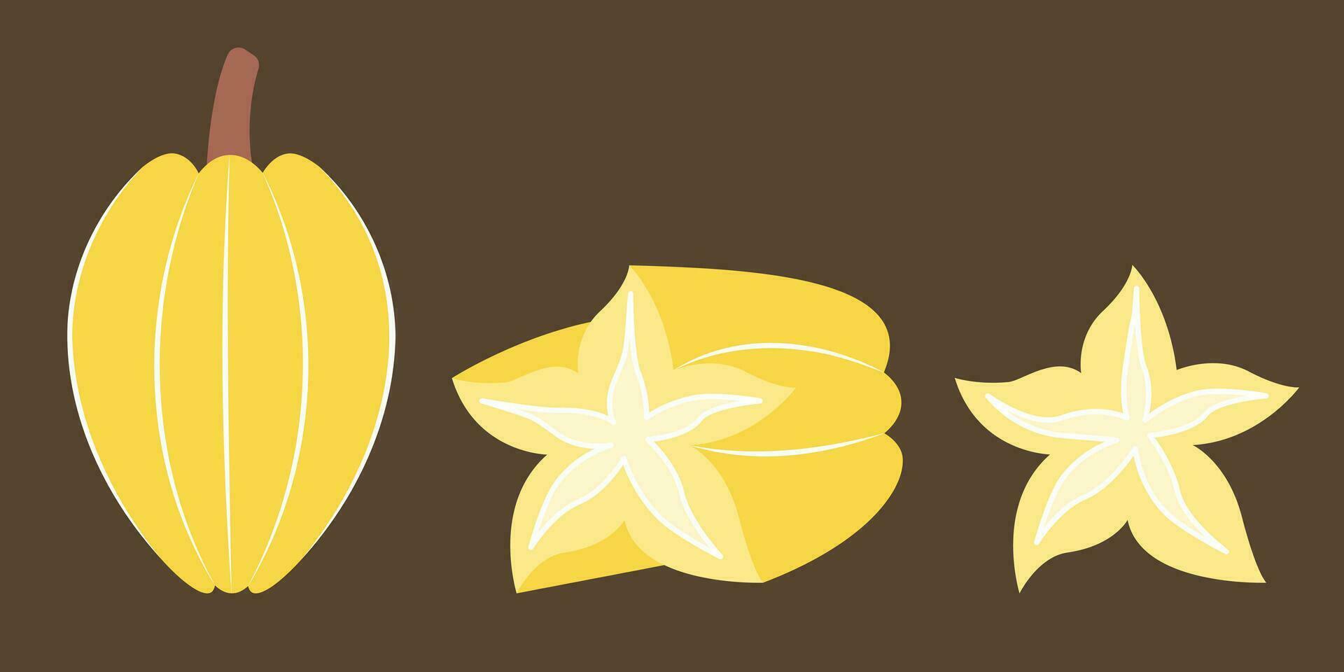 Whole and cut carambola. vector